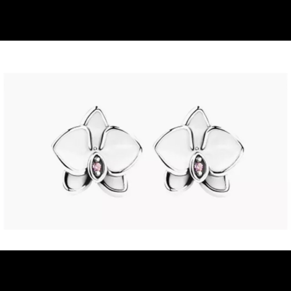 Pandora white orchid earrings